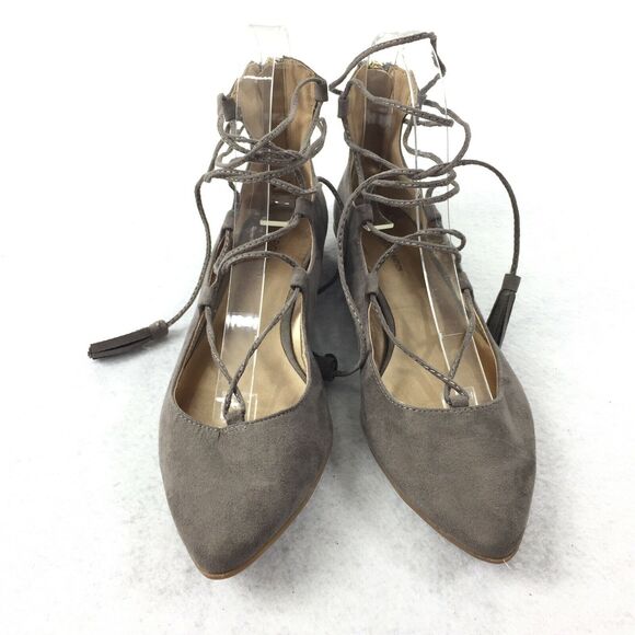 BCBGeneration Zaidee Ballet Flats Size 6.5 Taupe Gray Pointed Toe Gladiator Wrap - Picture 2 of 9